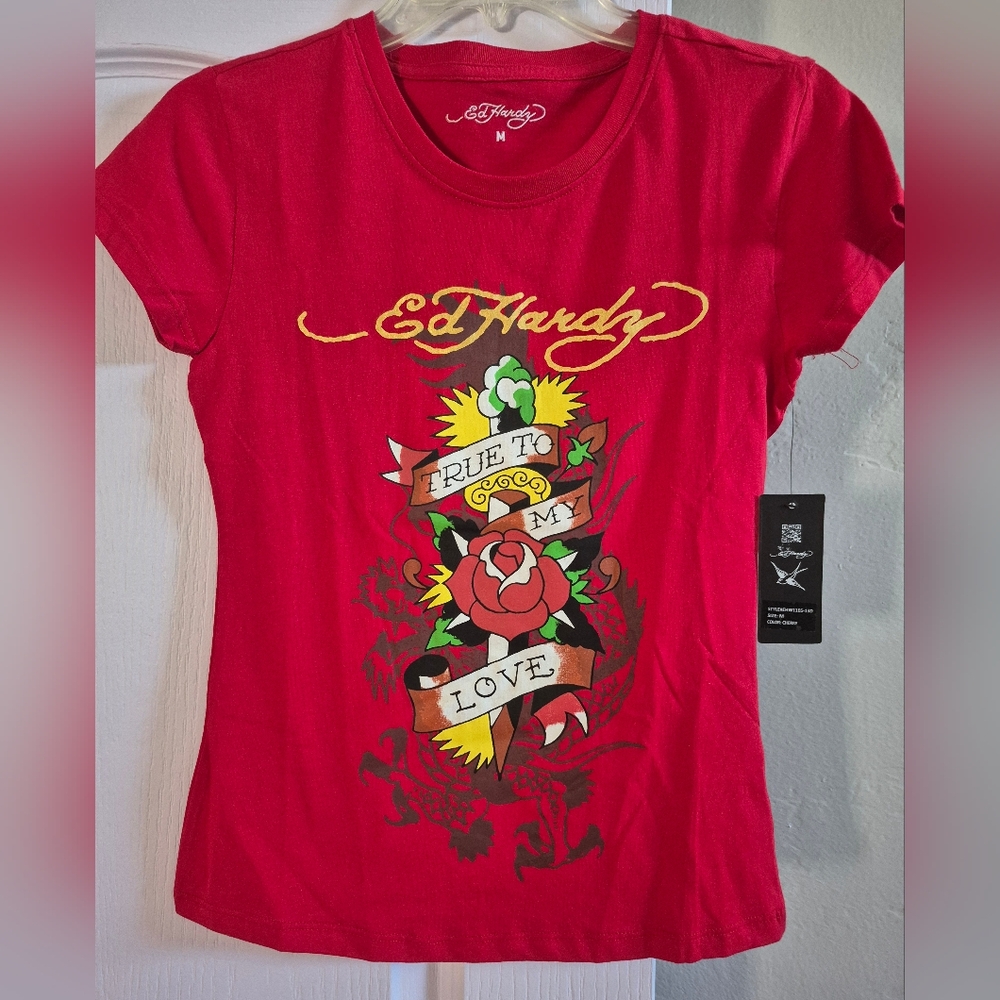 Ed Hardy Red Tee with Graphic Design